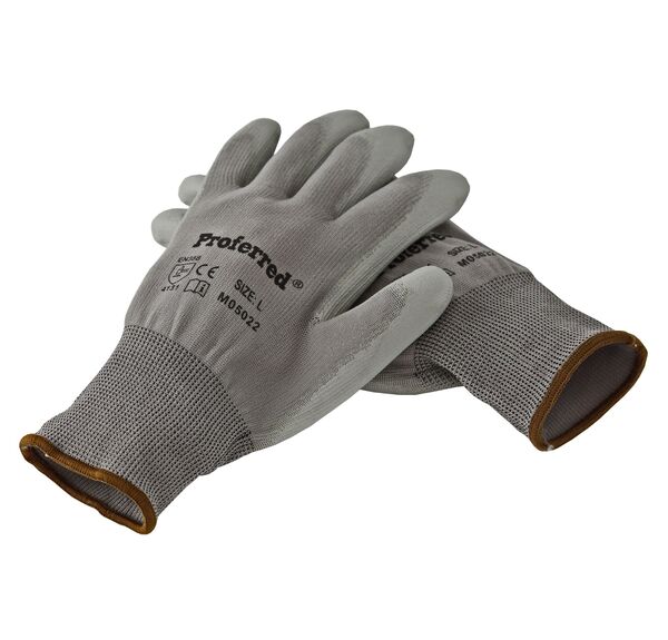 GRAY PU COATING / GRAY NYLON INDUSTRIAL GLOVES - LARGE