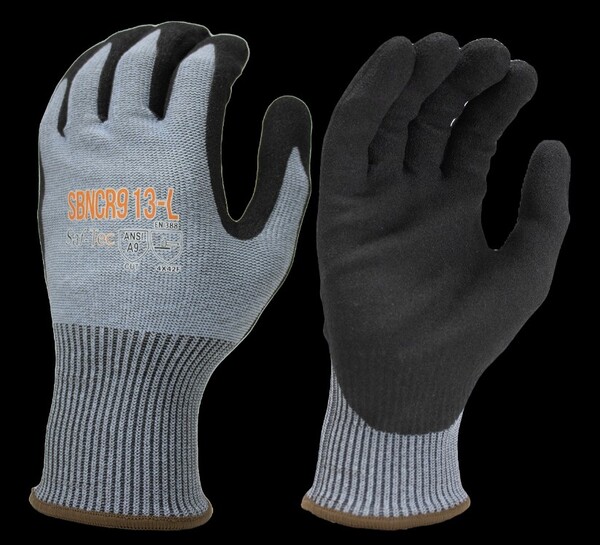 HPPE BLACK SANDY NITRILE PALM COATED GLOVE, CUT A9, MEDIUM