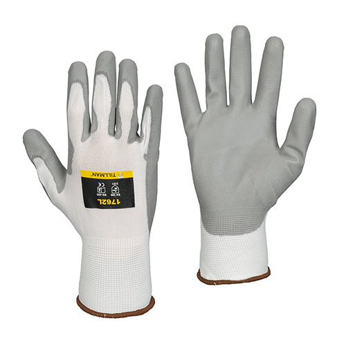 GRAY PU COATING / WHITE NYLON INDUSTRIAL GLOVES - SMALL