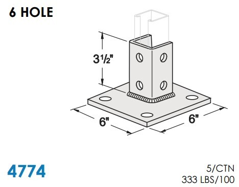 STRUT BRACKETS - POST BASES 6 HOLE - 3-1/2