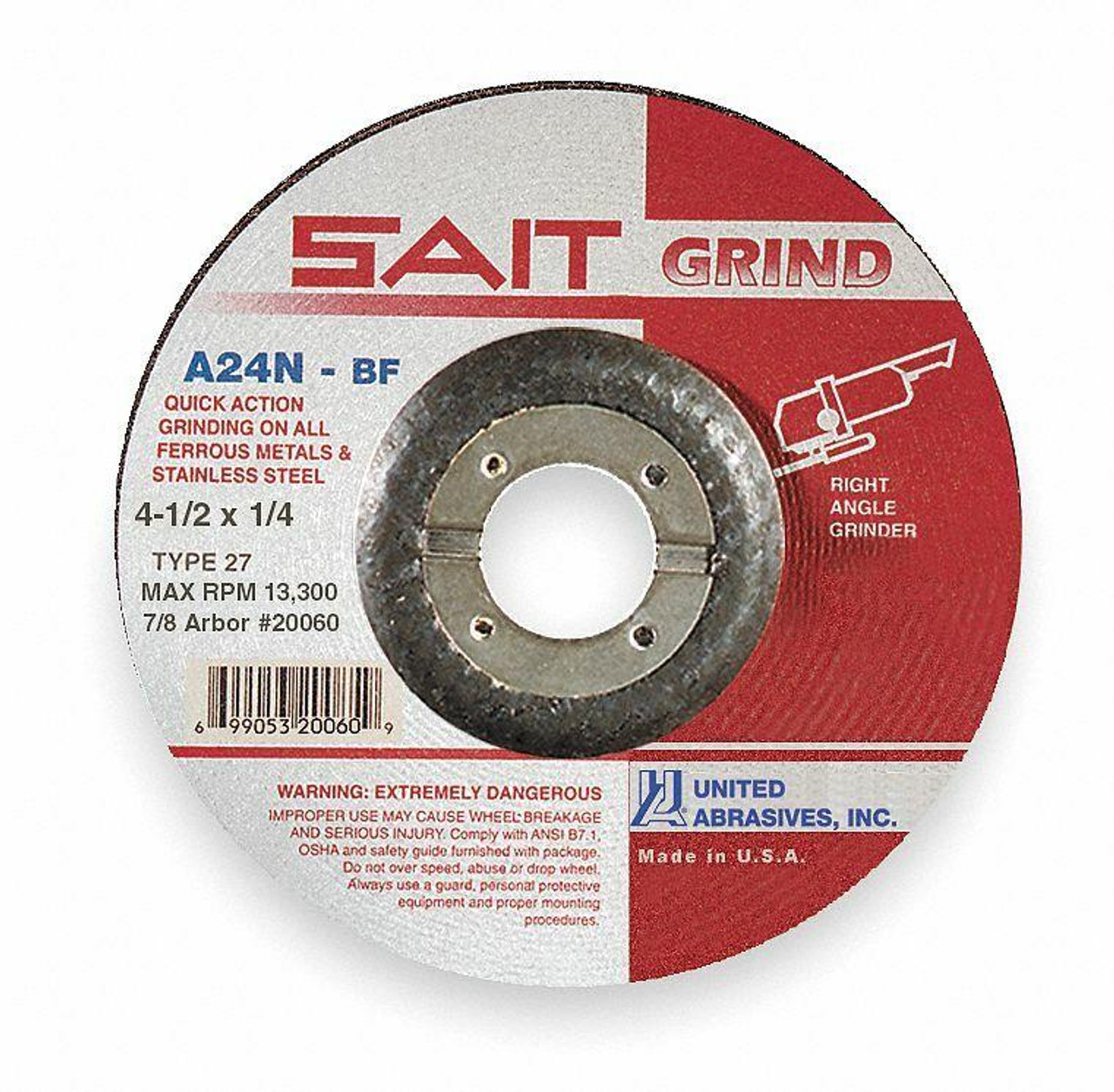 4-1/2" X 1/4" X 7/8" A24N TYPE 27 GRINDING WHEEL