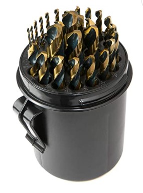 DRILL MUG - 29 PIECE DRILL BIT SET, 1/16" - 1/2" X 64THS, JOBBERS LENGTH, BLK &amp; GLD