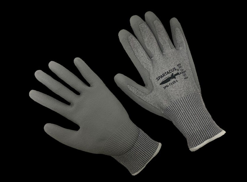 CUT RESISTANT GLOVE, KNIT CUFF, CUT LEVEL A3, HPPE LINER, GRAY PU COATED PALM - LARGE