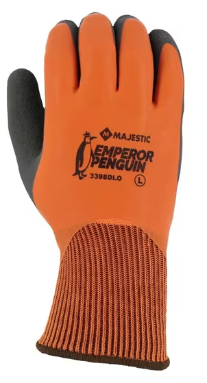 MAJESTIC EMPEROR PENGUIN WINTER LINED NYLON GLOVE, CLOSED-CELL LATEX DIP, HIGH-VIS ORANGE, LARGE