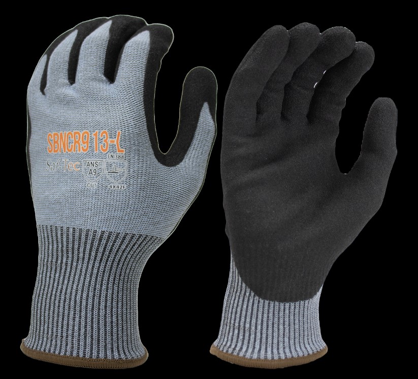 BLACK SANDY FOAM NITRILE COATED PALM GLOVE, CUT A9, LARGE