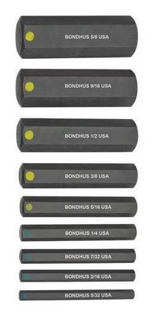 SET 9 PROHOLD HEX BITS 2" (5/32-5/8") BITS ONLY IN CLAMSHELL