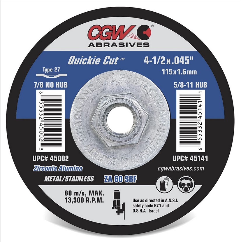 CGW45007 6 X .045 X 7/8 TYPE 27 ZA60-S-BF QUICKIE CUT-OFF WHEEL