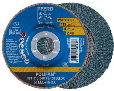 7" X 7/8" A.H. POLIFAN FLAP DISC - A SG STEELOX, ALUMINUM OXIDE, 80 GRIT, FLAT
