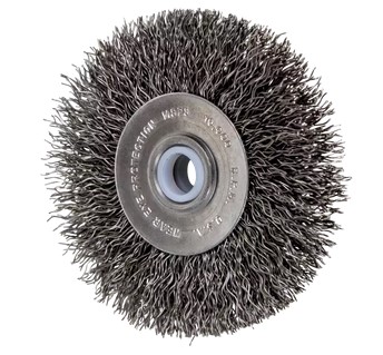 8" CRIMPED WIRE WHEEL - NARROW FACE - .014 CS WIRE, 5/8" A.H.