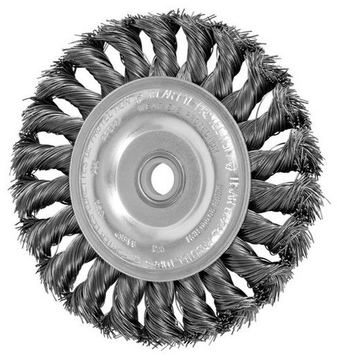 4" STANDARD TWIST KNOT WHEEL - .014 CS WIRE, 1/2-3/8" A.H.