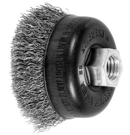 2-3/4" KNOT WIRE CUP BRUSH - .020 SS WIRE, 5/8-11 THREAD (EXT.)