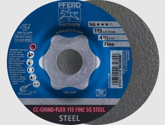 PFE61062 7" X 1/8" GRINDING WHEEL, 7/8" AH, SG-FLEX, CERAMIC OXIDE, 36 GRIT