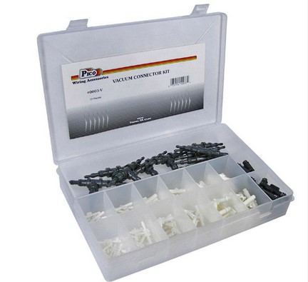 VACUUM LINE CONNECTOR ASSORTMENT 72 PCS 10 SIZES IN 10-3/4X7" PLASTIC KIT