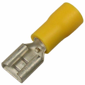 12-10 AWG FLARED VINYL INSL TIN-PLATED BRASS BUTTED SEAM .250" FEMALE 15/PK