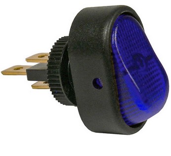 ON-OFF OBLONG ROCKER ILLUMINATED BLUE SWITCH 1/2" HOLE 1/4" TABS 12V 25A 1 PC