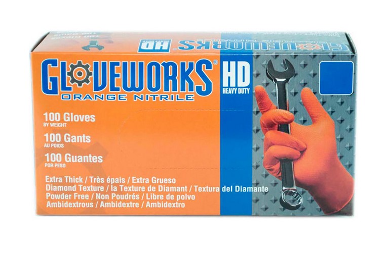 ORANGE HD POWDER FREE NITRILE GLOVE 8.5 MIL MEDIUM 100BX / 10BX CASE