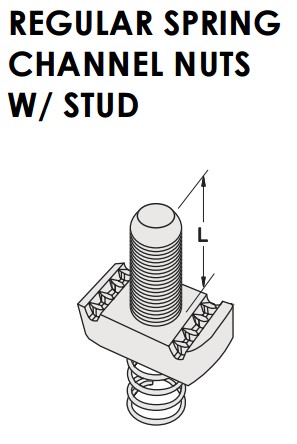 STRUT NUTS W/ STUD - SPRING - 3/8" - 16 X 3/8" THK, ZINC