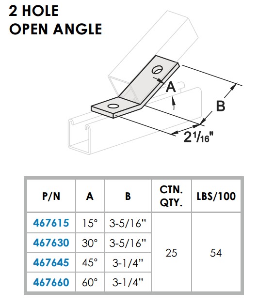 OPEN ANGLE 2 HOLE 45 DEGREE ZINC PLATED FOR STRUT