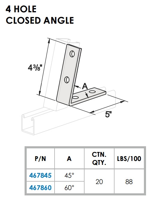 CLOSED ANGLE 2 HOLE 45 DEGREE ZINC PLATED FOR STRUT