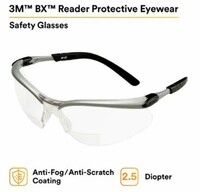 3M BX READER SAFETY GLASSES, CLEAR/SILVER, +2.0 DIOPTER